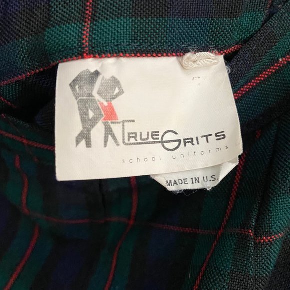 Red Olive Green Plaid Mini Skirt, Boarding School Uniform, Small, Dark Academia - Picture 3 of 3